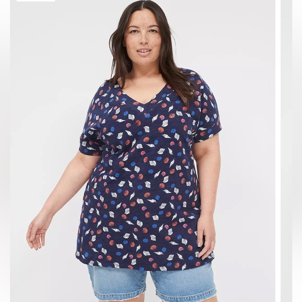 Lane Bryant Sea Shell Cascade Print Relaxed Easy V-Neck Tunic Size 4X 26-28